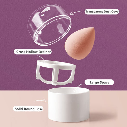Makeup Sponge Blender Holder Travel Carrying Case Sponge Drying Rack Stand Holder Egg Powder Puff Drying Shelf Cute NO SPONGE INCLUDED (White with...