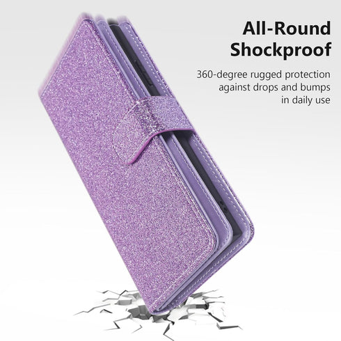 Varikke for Galaxy S22 Ultra Wallet Case Detachable with Card Holder for Women, Glitter Leather Strap Magnetic Flip Wallet Removable Phone Case Co...