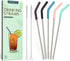 Senneny Set of 5 Stainless Steel Straws with Silicone Flex Tips Elbows Cover, 2 Cleaning Brushes and 1 Portable Bag Included (Silver)- 8mm diamete...