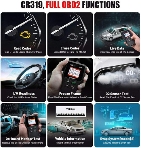 LAUNCH OBD2 Scanner Engine Fault Code Reader, CR319 Code Reader Scanner, CAN Diagnostic Scan Tool Supports DTC Lookup, Mode6 O2 Sensor for OBDII P...