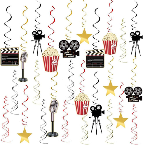 36Ct Movie Night Party Decorations Hanging Swirls - Movie Theater Themed Bridal Shower/Birthday Party Supplies Film Backdrop...