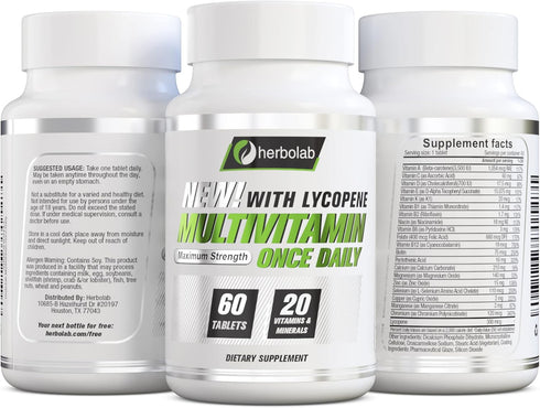 Multivitamin Once Daily, Max Strength Vitamins A, C, D, E, K, B1, B2, B6, B12, Niacin, Calcium, Magnesium, Zinc, Selenium, Copper, Manganese, Chro...