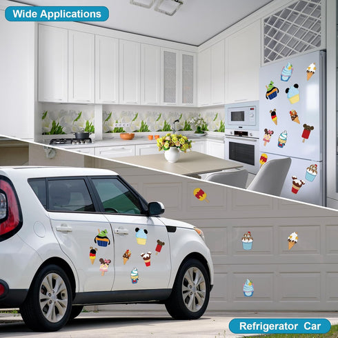 12PCS Summer Mouse Cruise Door Magnets Stickers Fridge Refrigerator,Cute Ice Cream Magnet Car Door Fridge Magnet Sticker Whiteboards for Holiday K...