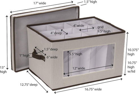 Household Essentials Stemware Storage Box, Windowed Storage with Lid, 12 Storage Compartments, Double Handles, Perfect for Storing Special Occasio...