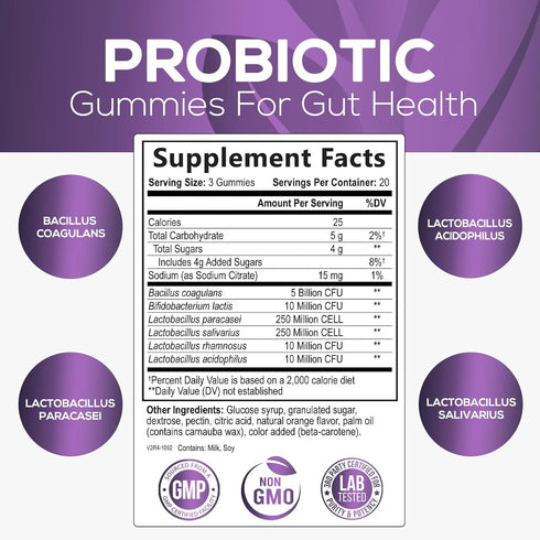 Probiotic Gummies for Digestive Health, Daily Probiotics for Women & Men, 5 Billion CFUs, Nature's Pro Biotics Gummy for Immune Support, Digestive...