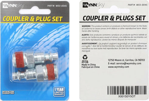 WYNNsky Industrial Type 3/8'' MNPT Zinc-Plated Plug with Sealant, 2 Pieces Air Tools Accessories Air Fittings Kit...