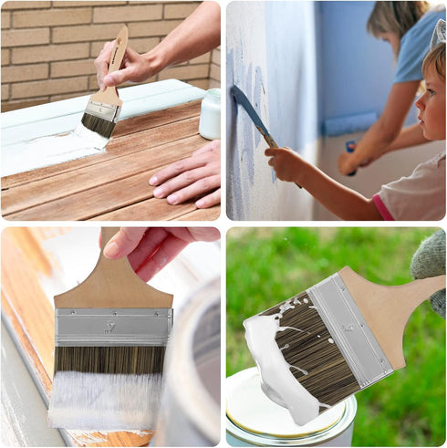 Double Thick Chip Paint Brush, 4 inch / 100mm Stain Brushes for Painting Walls and Fence Staining, Wooden Handle Masonry Paintbrush for Varnish, P...