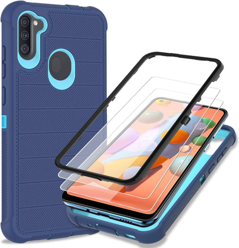 for Samsung Galaxy A11 Phone Case Cobalt Blue/Blue | HD Screen Protector, Heavy Duty, 3 Layer, Hybrid, Shock Proof, Protective, Rugged Bumper, PC ...