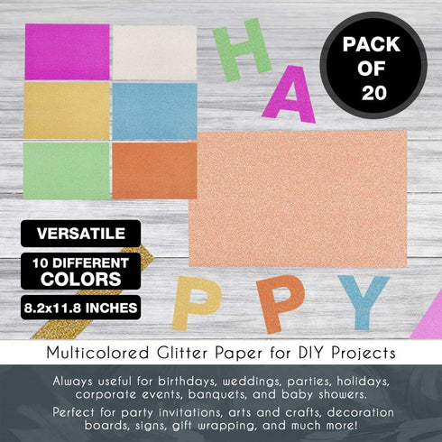 BigOtters Glitter Cardstock Paper, 20 Sheets 10 Colors Premium Glitter Paper for Crafts, 250 GSM Sparkly Card Stock Paper for Card Making, Scrapbo...