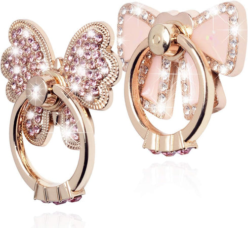 Finger Ring Stand Grip,2 Pack Luxury Glitter Diamond Universal Metal Kickstand for iPhone 16/15/14/13 Pro Max, Galaxy S24/S23/S22 Ultra, Finger Ri...