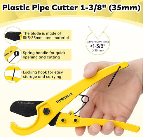 THINKWORK Plastic Pipe Cutter 0-35mm, PVC Pipe Cutter for PEX, PVC, PPR Plastic Hoses and Mini Tube Cutter 3-19mm, Sharp Copper Pipe Cutter for Cu...