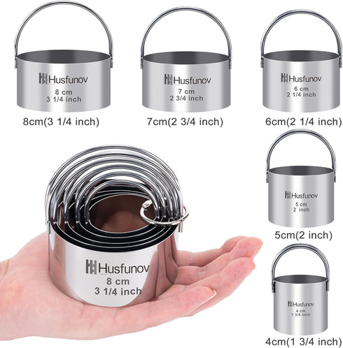 Biscuit Cutter Set Round Cookie Cutters with Handle 5 Pieces Stainless Steel Circle Professional Baking Dough Tools for Cake...