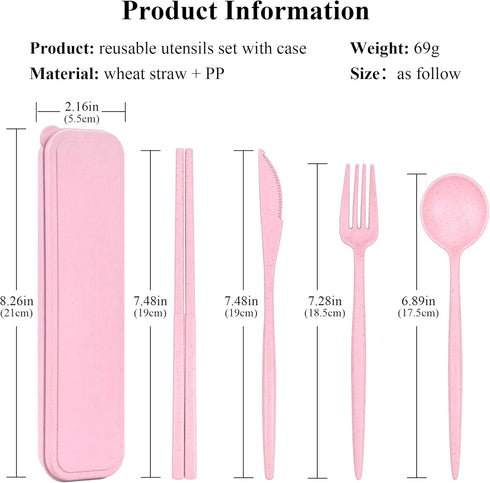 4 Sets Travel Utensils with Case, Cutlery Set Chopsticks Fork Spoon Knife with Case, Reusable Plastic Utensils Sets for Lunch Box Accessories,Port...