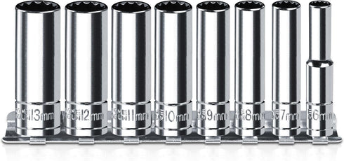 1/4 Inch Drive Socket Set - 8 Piece Metric 12-Point Deep Socket Set (6mm, 7mm, 8mm, 9mm, 10mm, 11mm, 12mm, 13mm)- Cr-V Steel with Sturdy Holder - ...