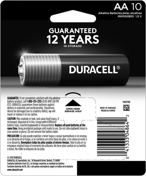Duracell Coppertop AA Batteries with Power Boost Ingredients, 10 Count Pack Double A Battery with Long-lasting Power, Alkaline AA Battery for Hous...