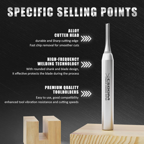 CSOOM TCT Industrial Trimming Straight Router Bit ?3/16" Diameter , 1/4 inch Shank ?CNC Carbide Straight Cutter, Woodworking Tools for Grooving, T...