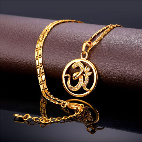 U7 Women's 18K Gold Plated Cubic Zirconia Aum Om Sanskrit Symbol Pendant Hinduism Yoga Charm Necklace 20"...