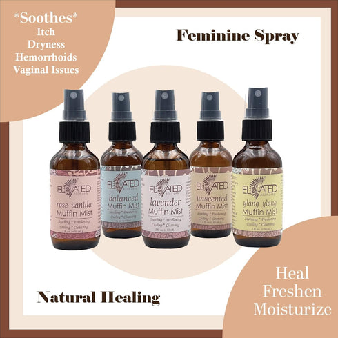 ELEVATED Muffin Mist – Organic Natural Feminine Spray| 5 Scents | Yoni Oil | Vegan | Herbal Infused Oil helps Soothe Vaginal Dryness, Itch, Sorene...