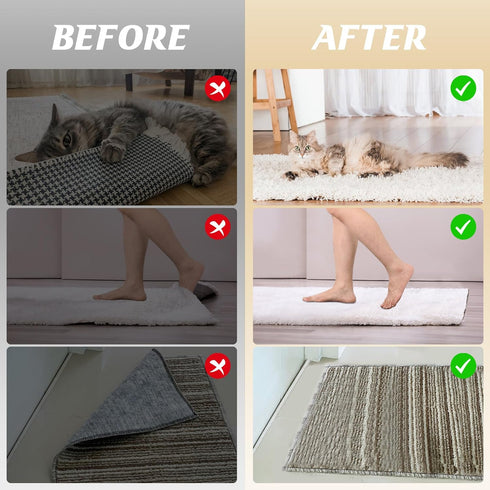 Rug Tape 12PCS Reusable Washable Removable Non-Slip Rug Stickers, Double Sided Adhesive Rug Grip for Hardwood Floors Tile, No Damage Carpet Tape t...