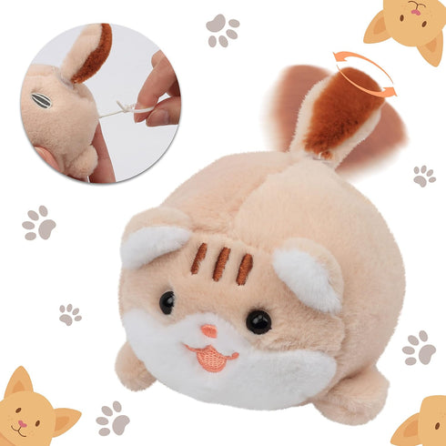Hopearl Pull String Plush Kitty Toy Wind-up Clockwork Cat Motorized Wagging Tail Rotating Interactive Kitten Toys Pullback Cord Stuffed Animal Gif...