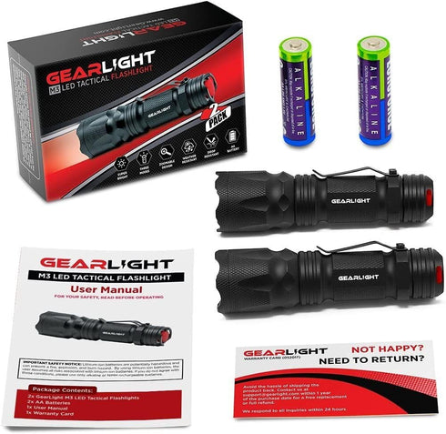 GearLight M3 Mini LED Flashlight - 2 Bright, Small Tactical Flashlights with High Lumens and Pocket Clip for Camping, Outdoor & Emergency Use ?...