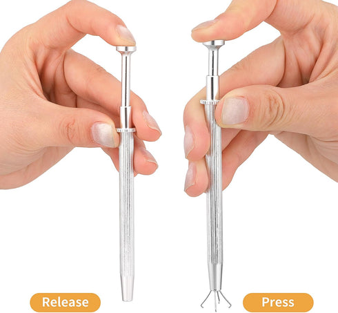 2Pcs Grabber Tool Holder Set Jewelry Tweezers 4 Claw Jeweler's Pick Up Sprinkle Pen Piercing Ball with Prongs Diamond Claw Precision Stainless Ste...