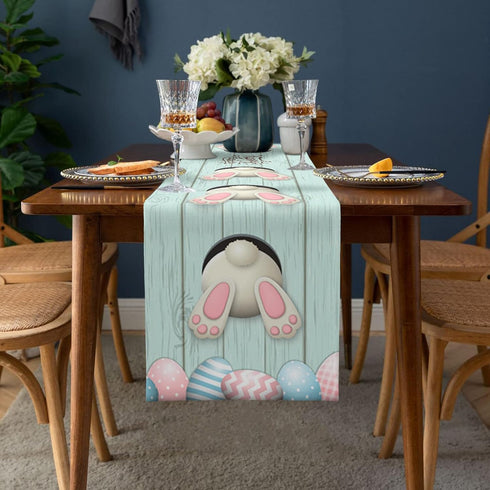 Easter Cotton Linen Table Runner Dresser Scarves,Bunny Tail Easter Eggs Rabbit Spring Flowers Table Runners for Dinning Table,Farmhouse Kitchen De...