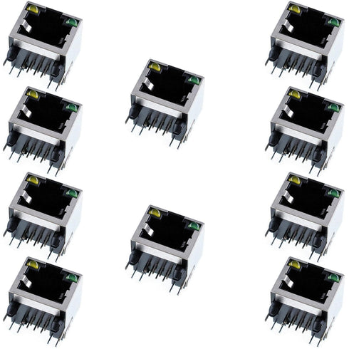 Oiyagai 10 Pcs 2LED Light RJ45 8P8C Shielded Modular Network PCB Jacks Sockets - Enhanced Connectivity with LED Indicators for Network Application...