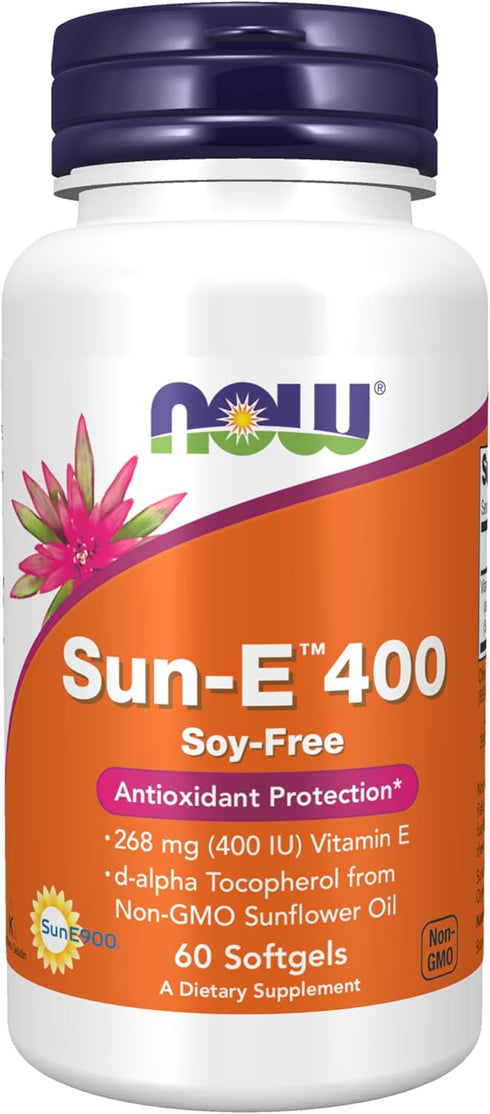 NOW Supplements, Sun-E™ 400 IU with d-alpha Tocopherol from Non-GMO Sunflower Oil, 60 Softgels...