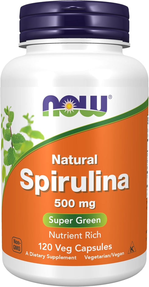 NOW Supplements, Natural Spirulina 500 mg with Beta-Carotene (Vitamin A) and Vitamin B-12, and naturally occurring Protein and GLA (Gamma Linoleni...