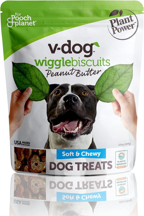 V-Dog Vegan Wiggle Biscuit Organic Dog Treats, Peanut Butter, 10 Ounce, Superfoods...