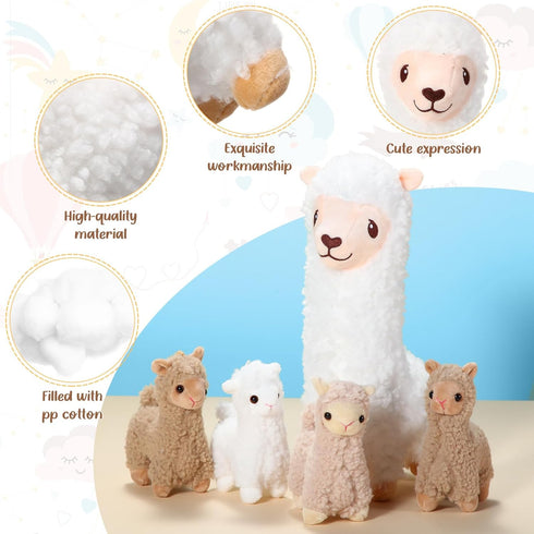 Llama Stuffed Animals with 4 Baby Llamas Cute Alpaca Plush Set Kawaii Llama Soft Pillow Dolls for Kids Girls Birthday Wedding Anniversary Presents...