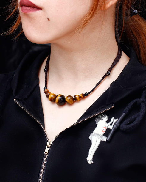 Jewever Natural Tiger Eye Gemstone Choker Healing Crystal Smiling Necklaces for Women Men Bring Good Luck Wealth Jewelry Gifts...