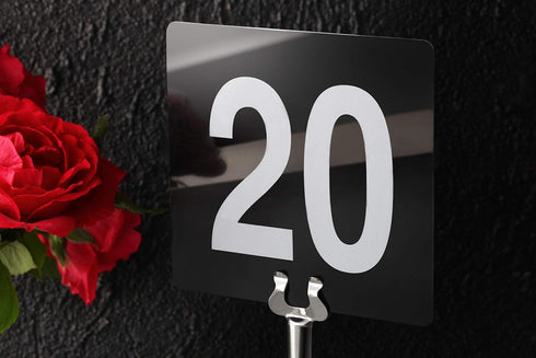 New Star Foodservice 23084 1-100 Double Side Plastic Table Numbers, 4" x 4" Inch, Light Grey on Black...