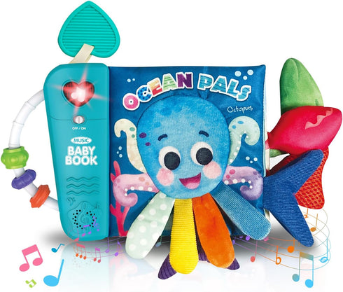 Baby Books Toys 6-12 Months - Baby Musical Toys Newborn Montessori Toys for Babies - Soft 3D Activity Cloth Tummy Time Book - Infant Early Develop...