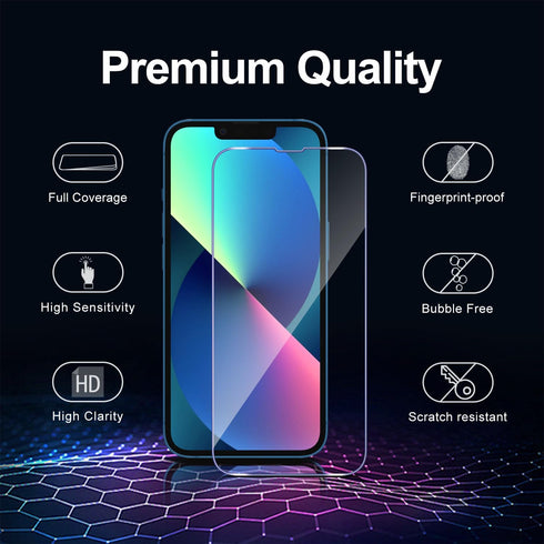 Screen Protector for iPhone 14/13 Pro / 13 (3 PACK), Tempered Glass Film, Full Coverage, Ultra HD, 9H Hardness, Scratch Resistant, Case-Friendly...