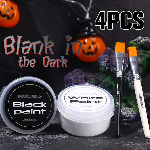 BOBISUKA Blank in the Dark Black + White Oil Face Body Paint Set, Large Capacity Professional Paint Palette Kit with Brushes for Art Theater Hallo...
