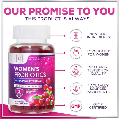 Women's Probiotic - Probiotics for Women Gummy for Digestive Health, Vaginal pH, Urinary & Immune Health Support, 3 Billion CFU w/Cranberry, Probi...