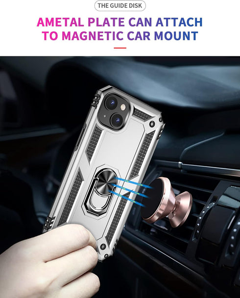 Military Grade Drop Impact for iPhone 14 Plus Case 360 Metal Rotating Ring Kickstand Holder Armor Heavy Duty Shockproof Case for iPhone 14 Plus Ph...