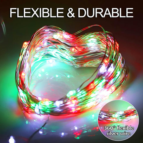 Solar Christmas String Lights Outdoor,Red White Green Fairy Lights, IP67 Waterproof 2PACK Total 200LED 66FT with 8Modes, Outside Christmas Decorat...