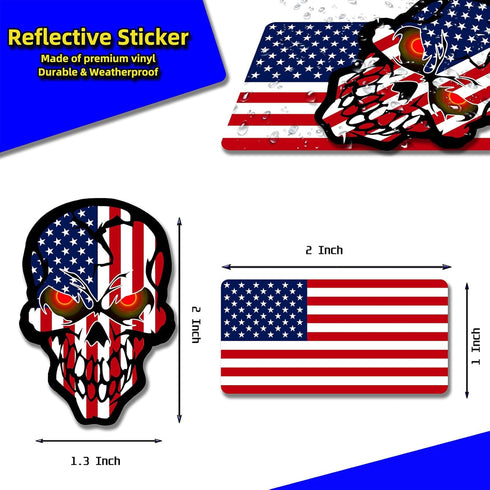 6pcs Reflective American Flag Hard Hat Stickers, Red Ops Decals for Tactical Gear, Patriotic USA Skull Flags Toolbox Helmet Labels...