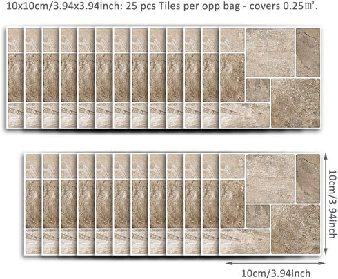 25 Pcs Self-adhesive Tile transfer for Home Decor, Peel and stick Tile Decal, Water-proof Backsplash Wall Tile Sticker for Kitchen Bathroom, 4x4in...