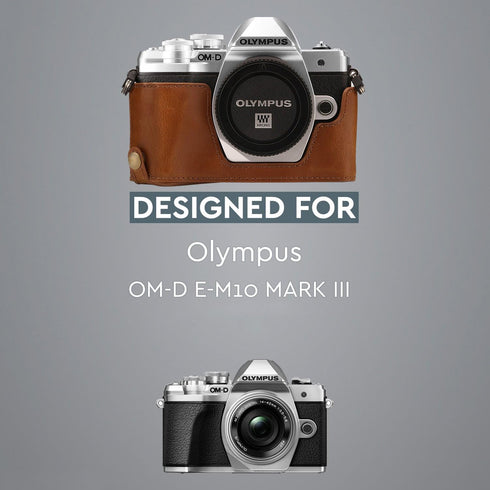 MegaGear MG1352 Olympus OM-D E-M10 Mark III Ever Ready Leather Camera Half Case and Strap, with Battery Access, Light Brown...