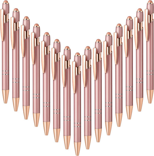 Aozora 15 Pieces Retractable Ballpoint Pens Black Ink 1.0 mm with Stylus Tip Touch School Office Decor Supplies Pretty Aesthetic Pens (Rose Gold&G...