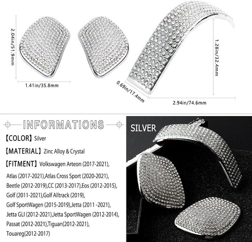1797 for VW Volkswagen Accessories Bling Jetta Passat Tiguan Golf Atlas Touareg Arteon Eos Gear Shift Knob Cover Trim Parts Sticker Silver Crystal...