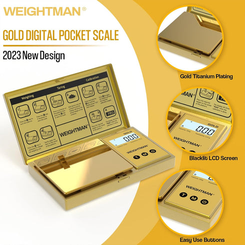 WEIGHTMAN Digital Scale Gram, 200g/0.01g Pocket Scale Gold Titanium Plating, LCD Backlit Display, Mini Jewelry Scale with 6 Units, Auto Off, Tare ...