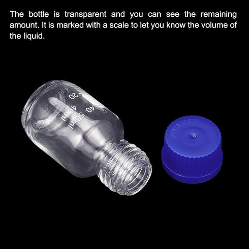 PATIKIL 50mL Reagent Media Bottle, 1Pcs Round Graduated Glass Storage Bottle Blue Screw Cap for Chemistry Lab Universities Home, Clear...