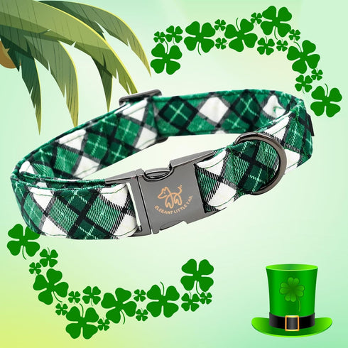 Elegant little tail Dog Collar, Green Plaid Pet Collar Dog Collar, St Patrick's Day Dog Collar, Holiday Pet Collar Cute Puppy Collar Adjustable Pe...