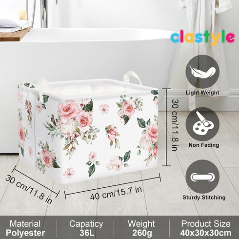 Clastyle Rectangle Rose Floral Baby Girl Gift Basket Outdoor Towel Storage Pool Toy Beach Blanket Basket Pink Flower Shelf Basket for Clothes Toy ...