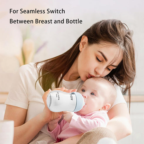 Natural Glass Baby Bottle Wide Neck, Newborn Anti-Colic Baby Bottle, Clear, 5.4oz(Pack of 2), Includes 2Pcs Slow Flow Nipple(S), 1 Months+...